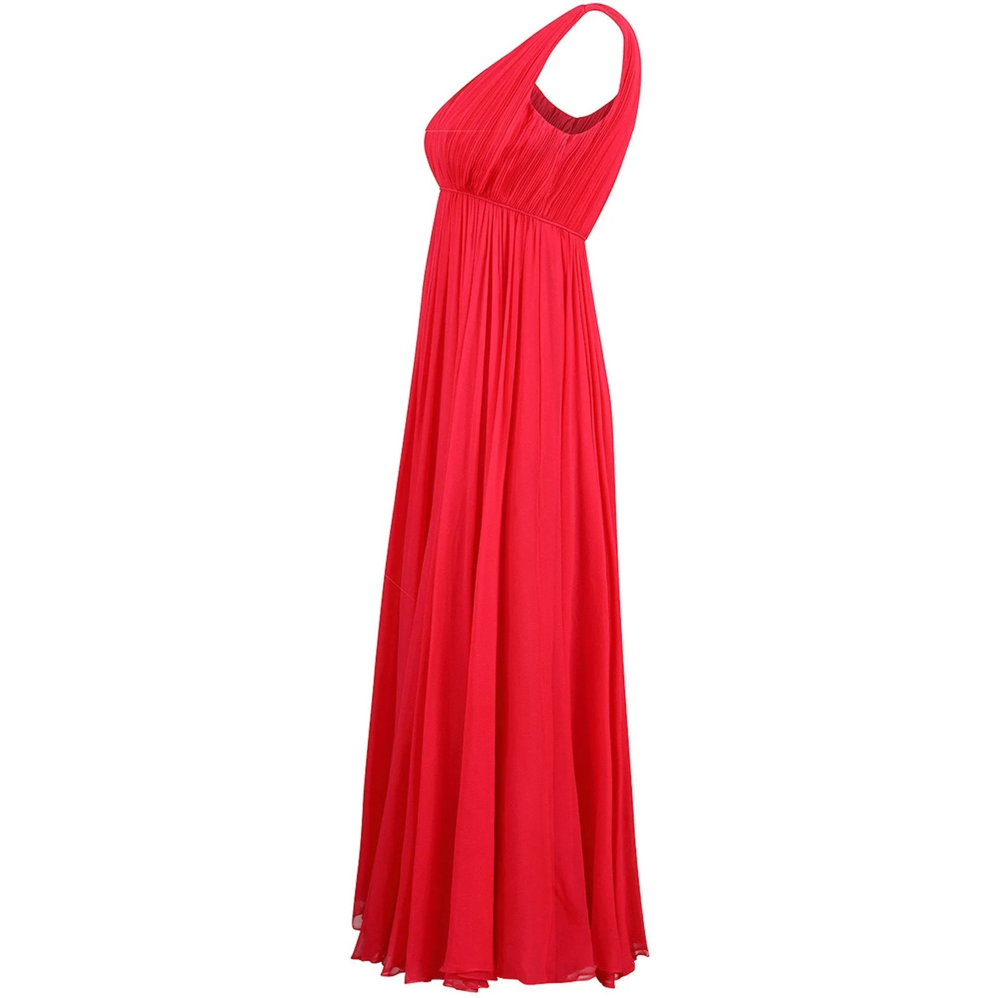 1960s Mardi Gras By Levino Verna Red Silk Chiffon Empire Line Gown