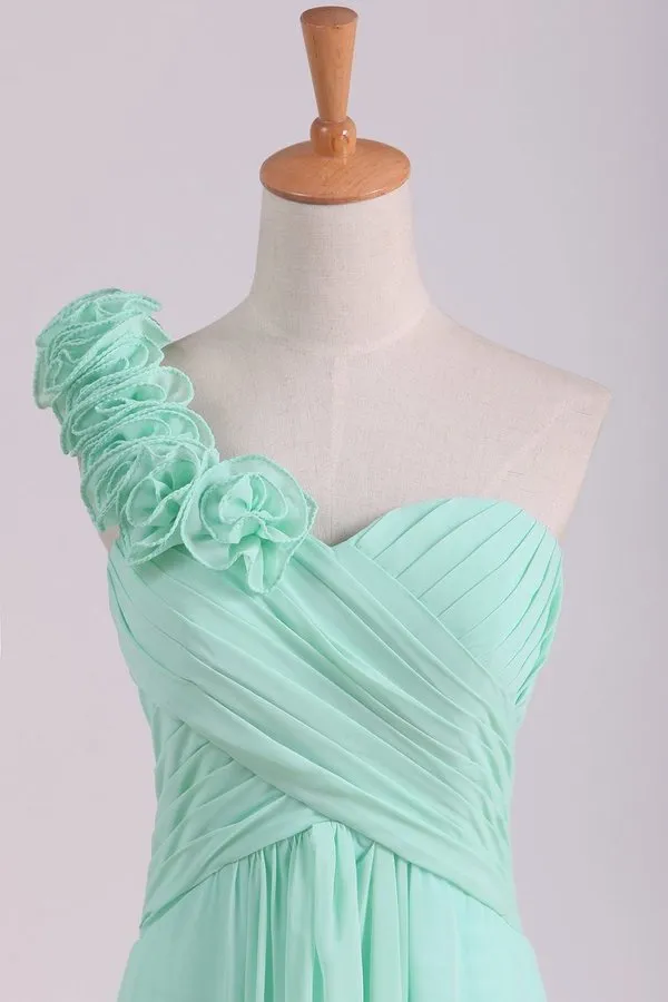 2024 A Line One Shoulder With Handmade Flowers Chiffon Bridesmaid P6J4XT2M