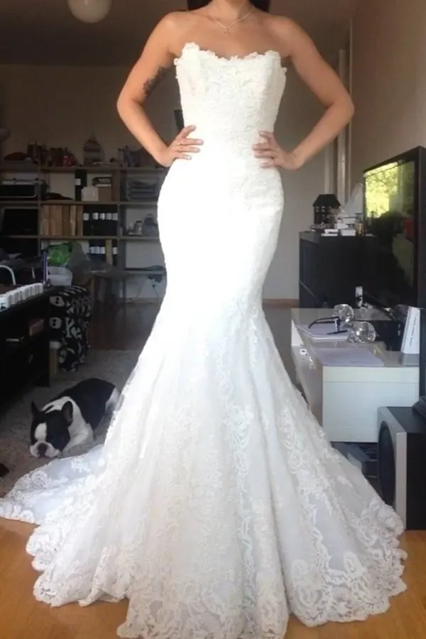 2024 Tulle Wedding Dresses Mermaid Strapless With Applique PEYAAGML