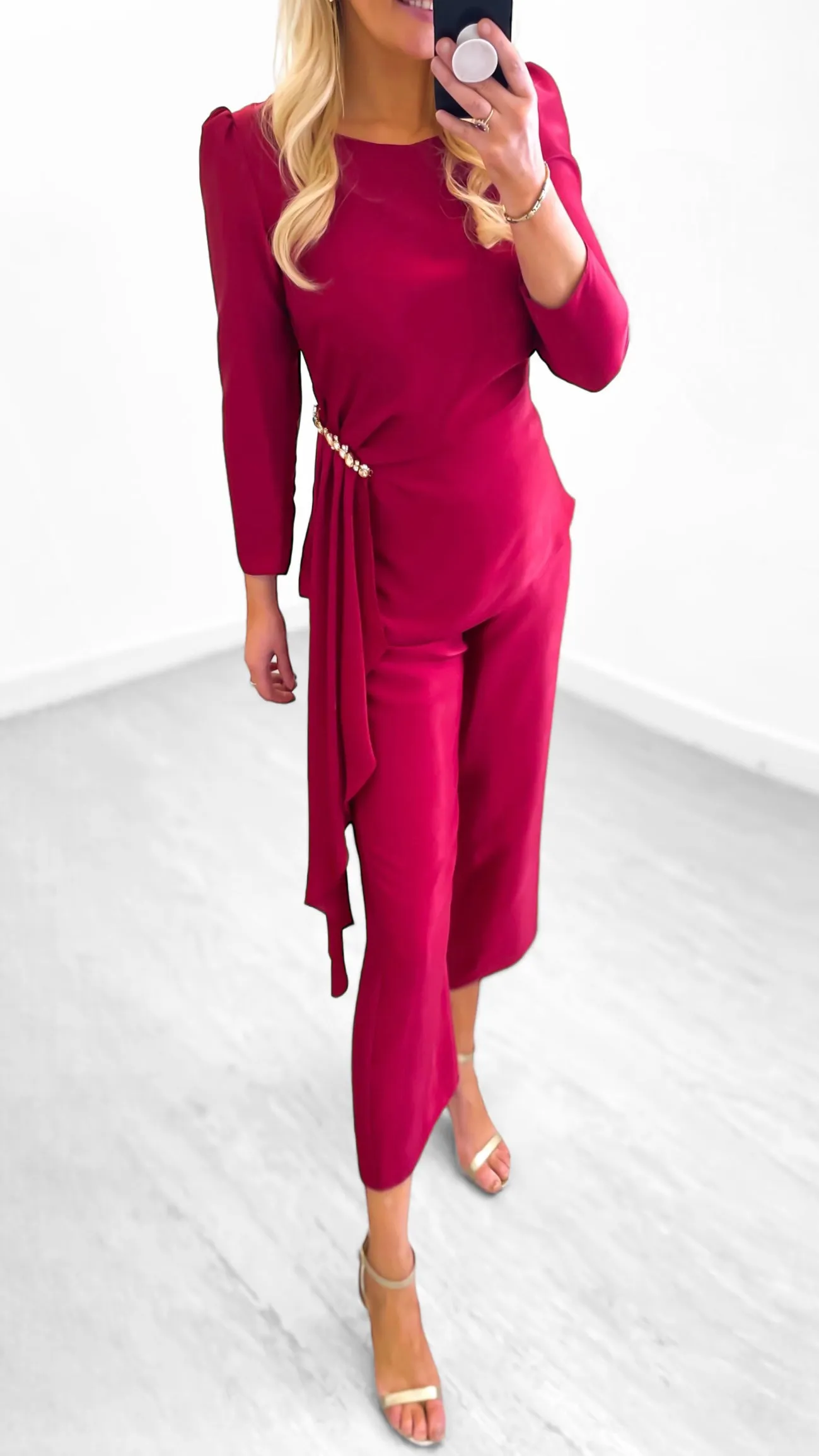 4-A1243 Wine Red Trouser Set