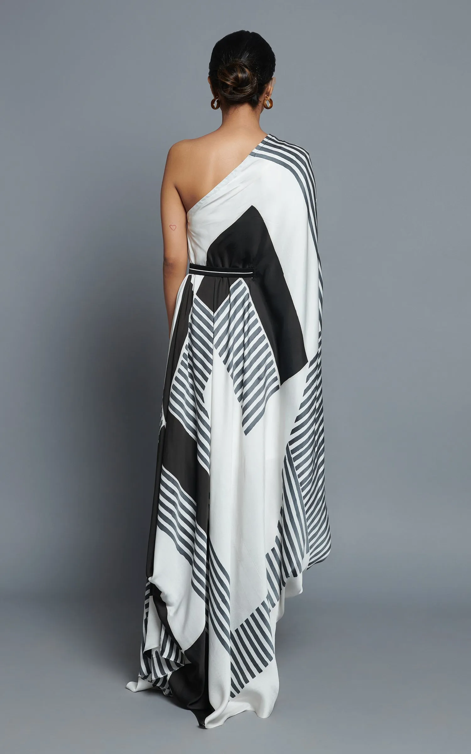 Abstract Geometric Printed One Shoulder Drape