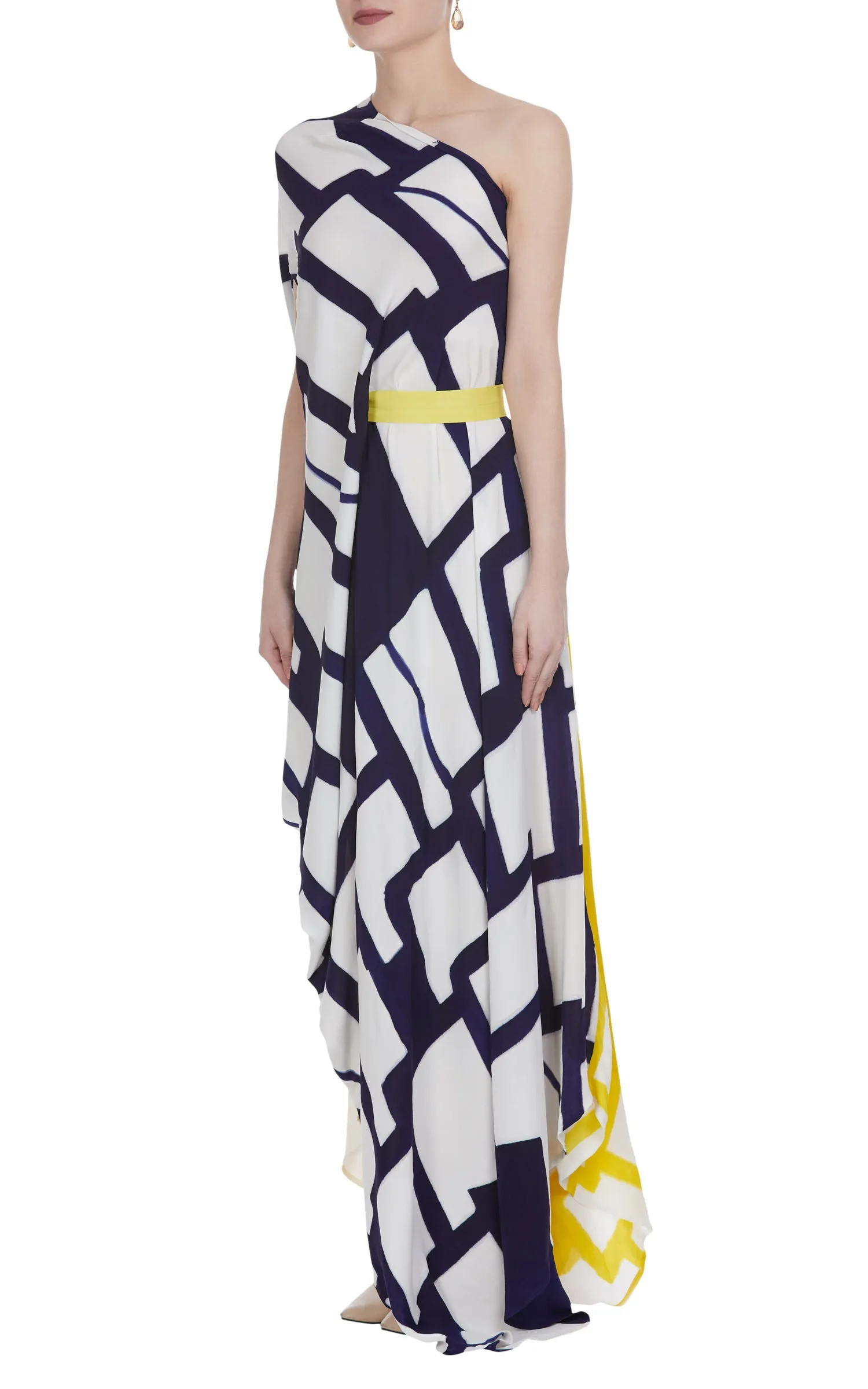 Abstract Printed One Shoulder Dress