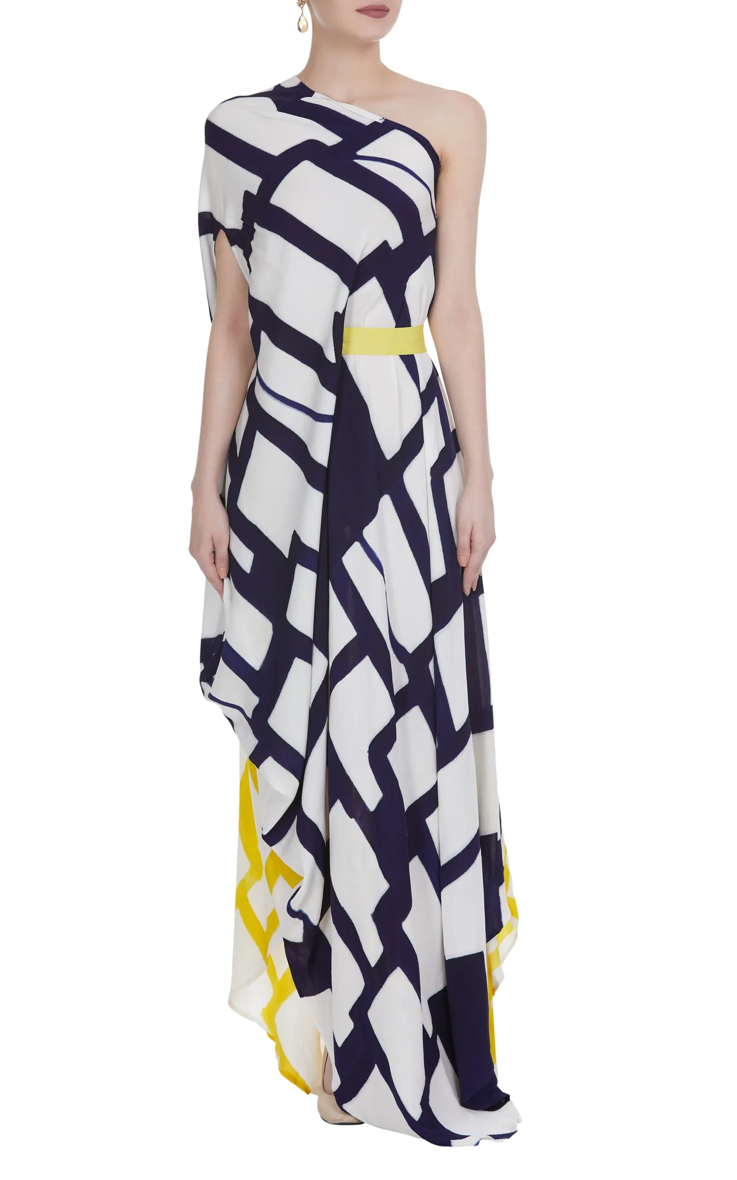 Abstract Printed One Shoulder Dress