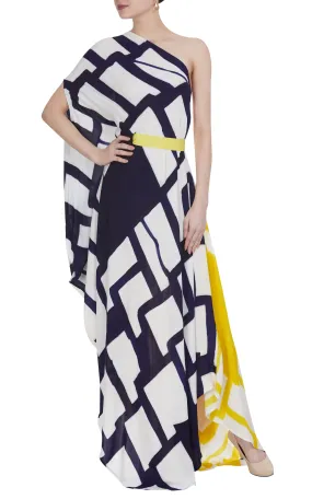 Abstract Printed One Shoulder Dress