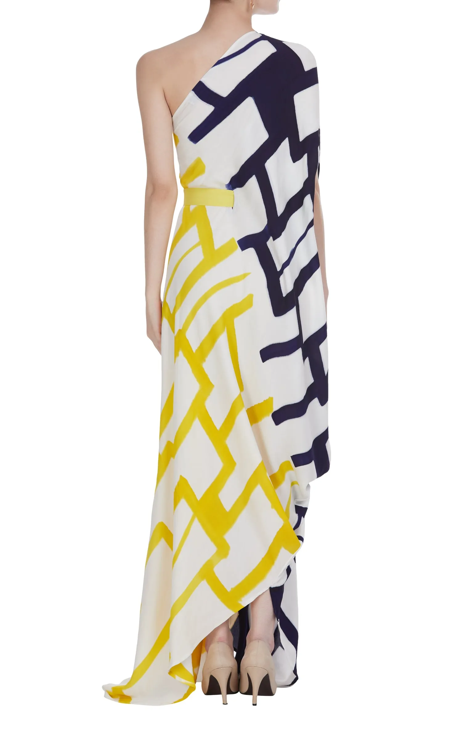 Abstract Printed One Shoulder Dress