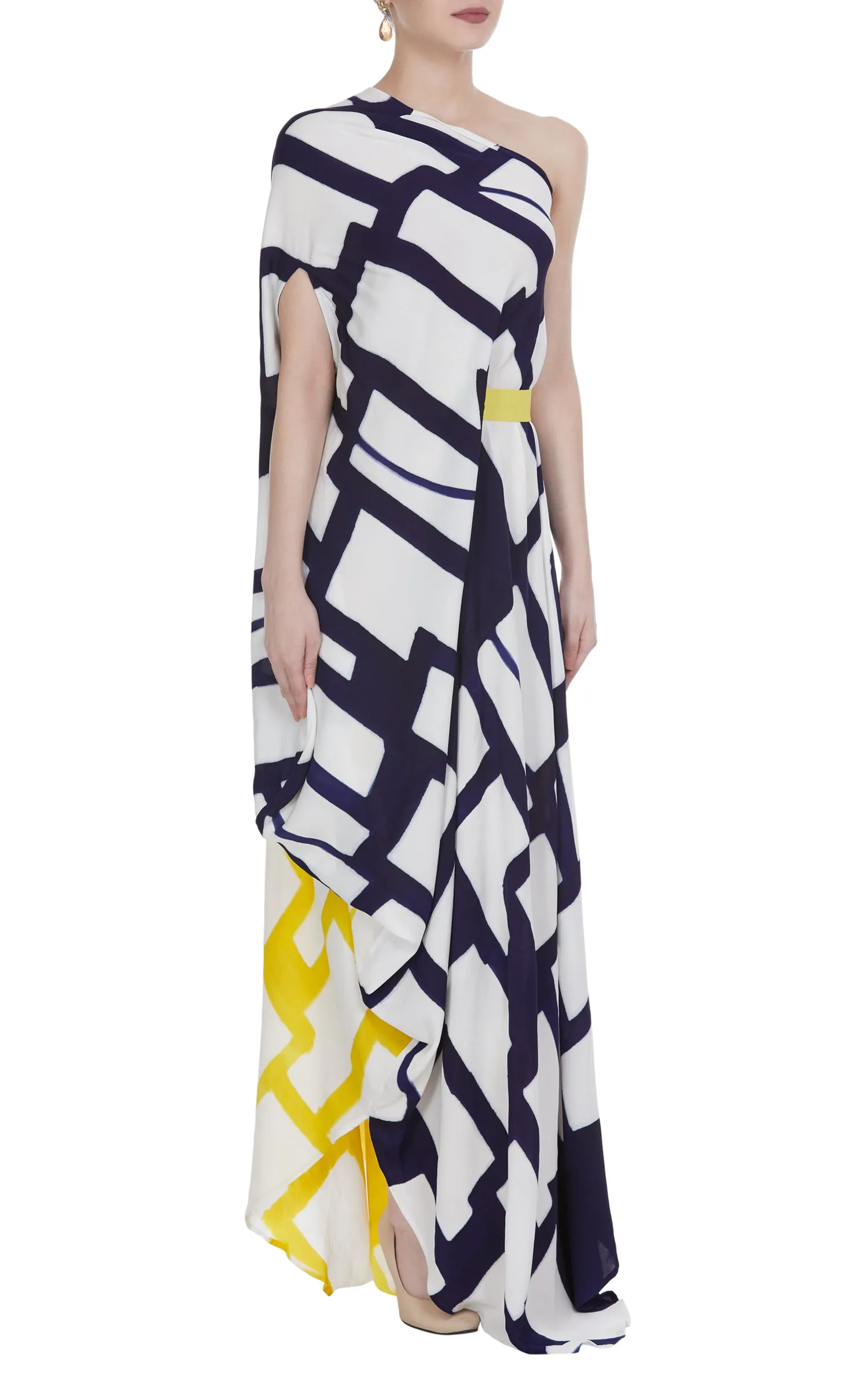 Abstract Printed One Shoulder Dress