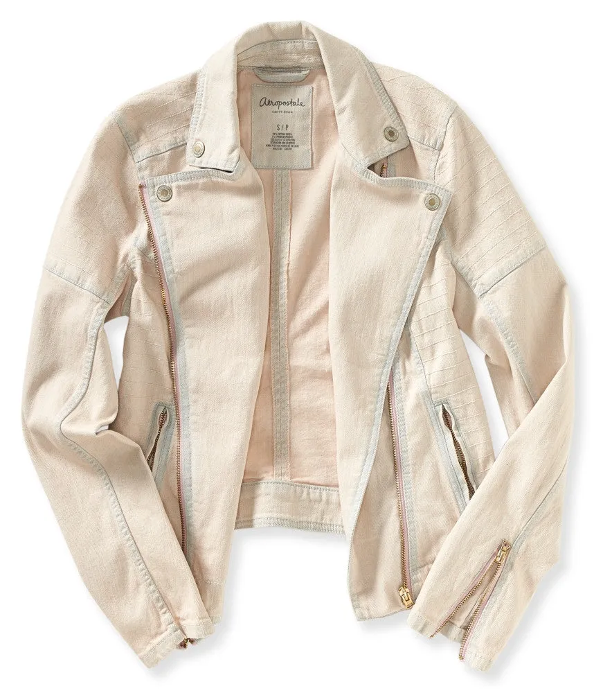 Aeropostale Color Wash Denim Moto Jacket