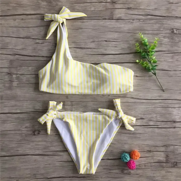 Aesthetic Striped One Shoulder Bikini