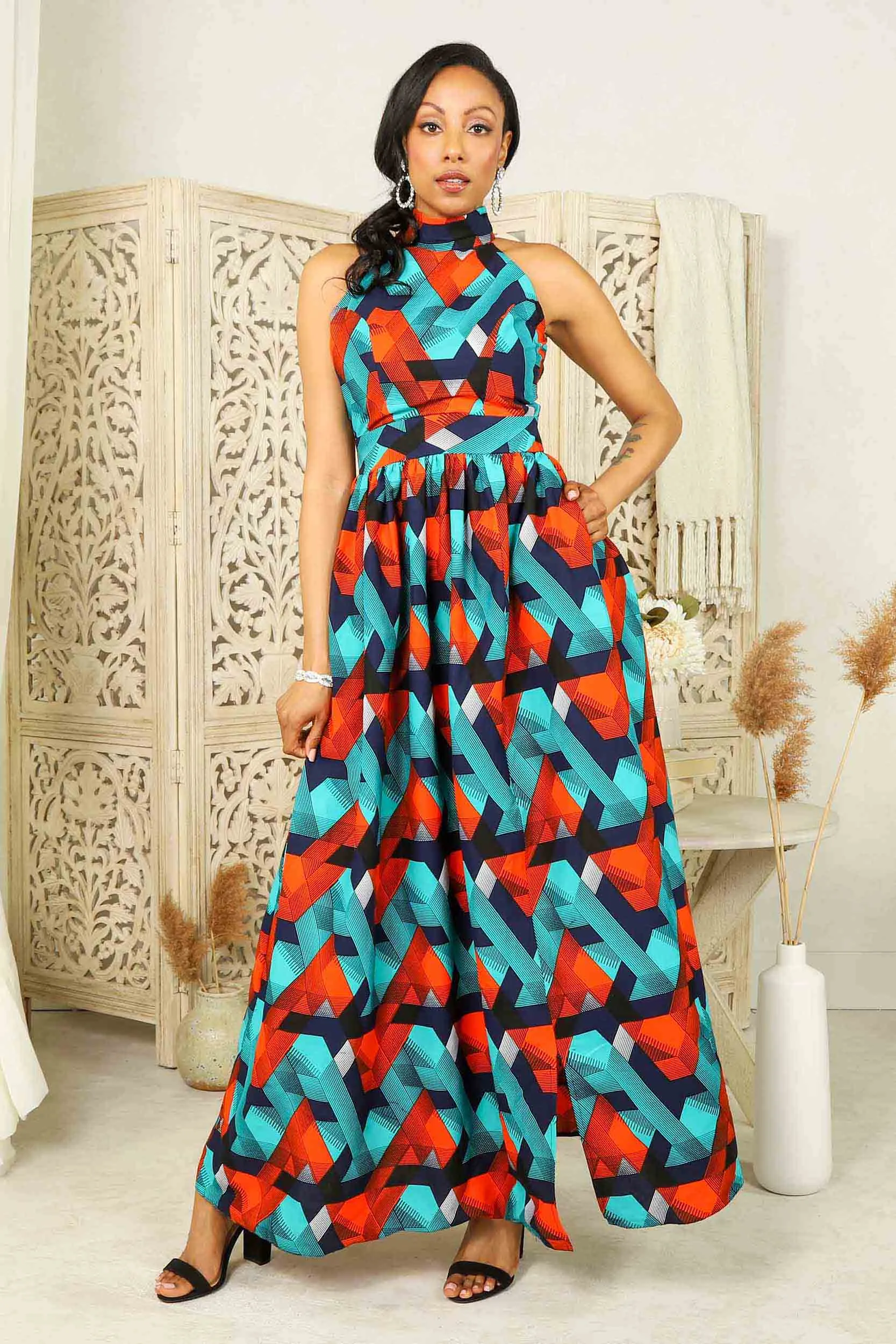 AINA African Print Maxi Dress (Halter Neck)