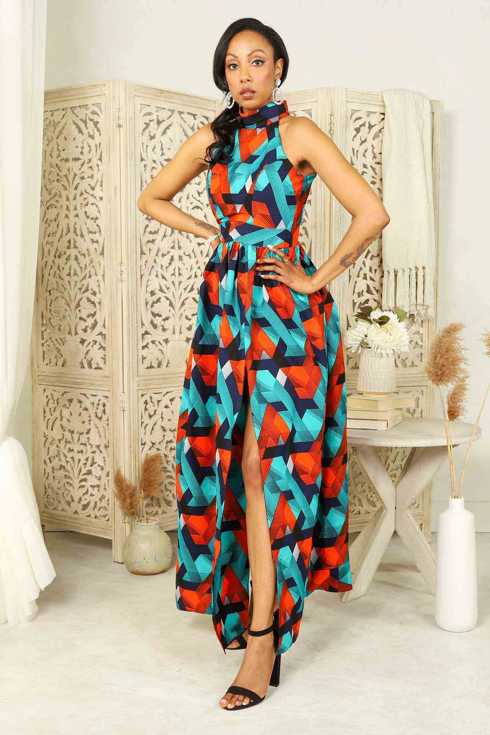 AINA African Print Maxi Dress (Halter Neck)