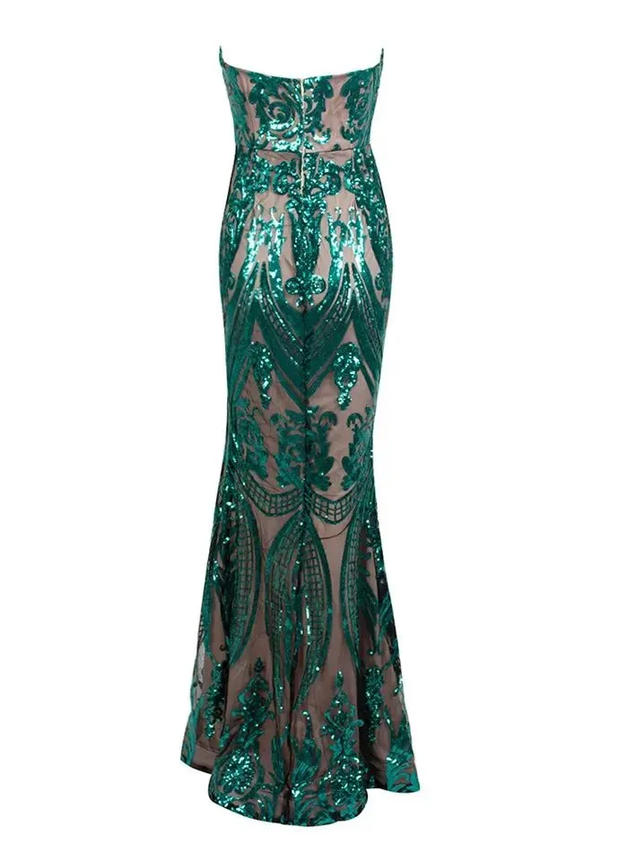 Anna - Green Sequins Bodycon Maxi Dress