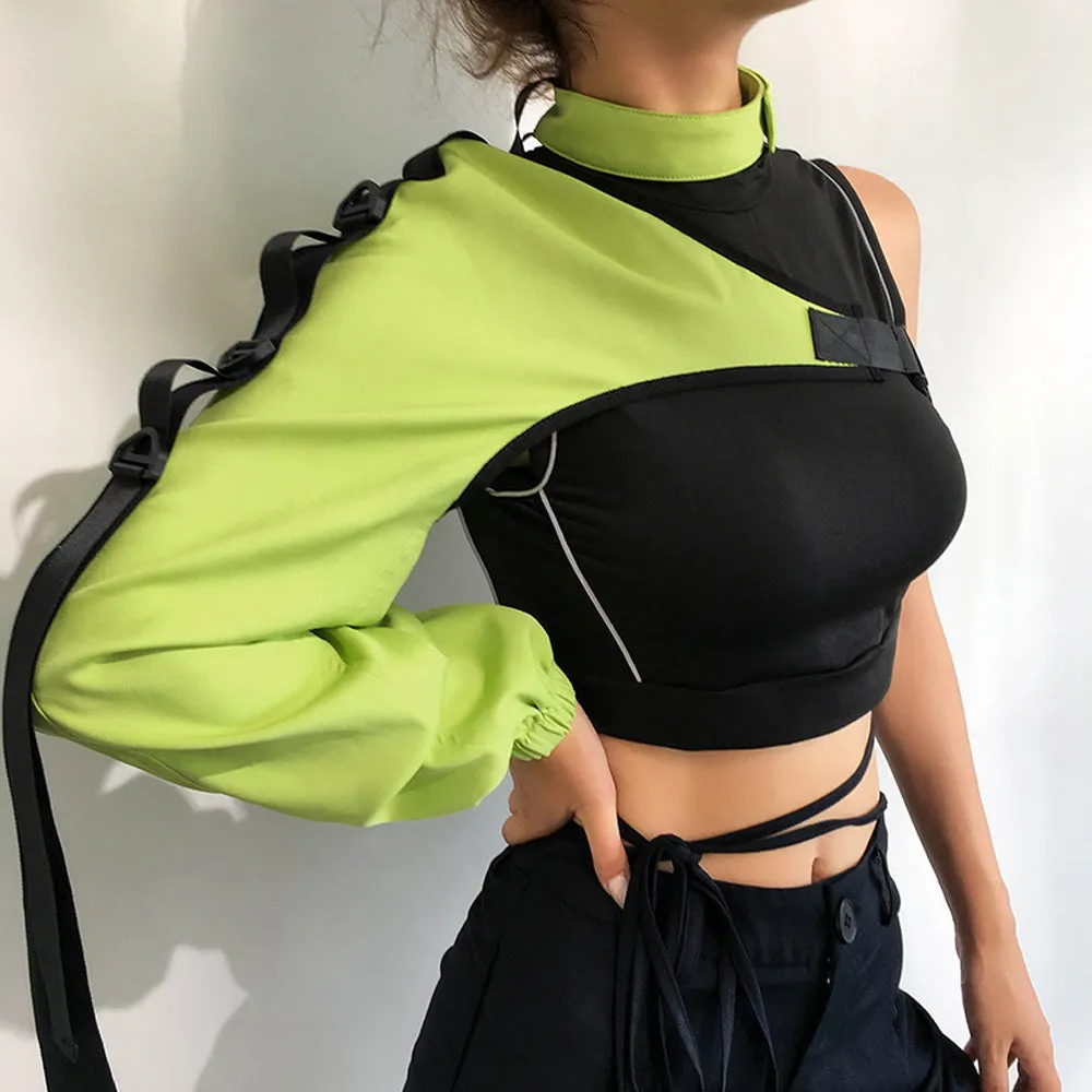 Asymmetrical One Shoulder Stitching Blouse