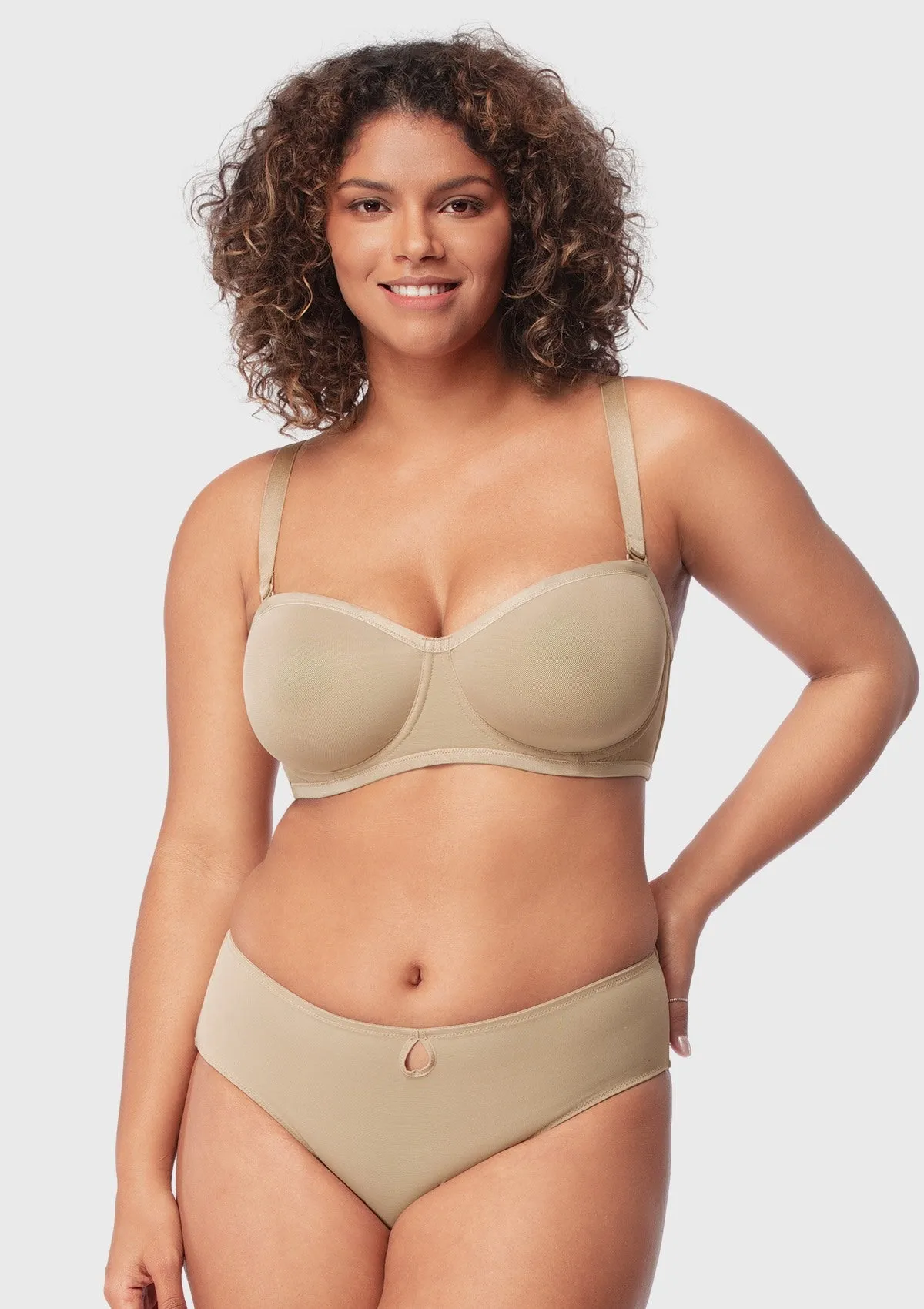 Bella Sheer Mesh Unlined Underwire Strapless Balconette Bra