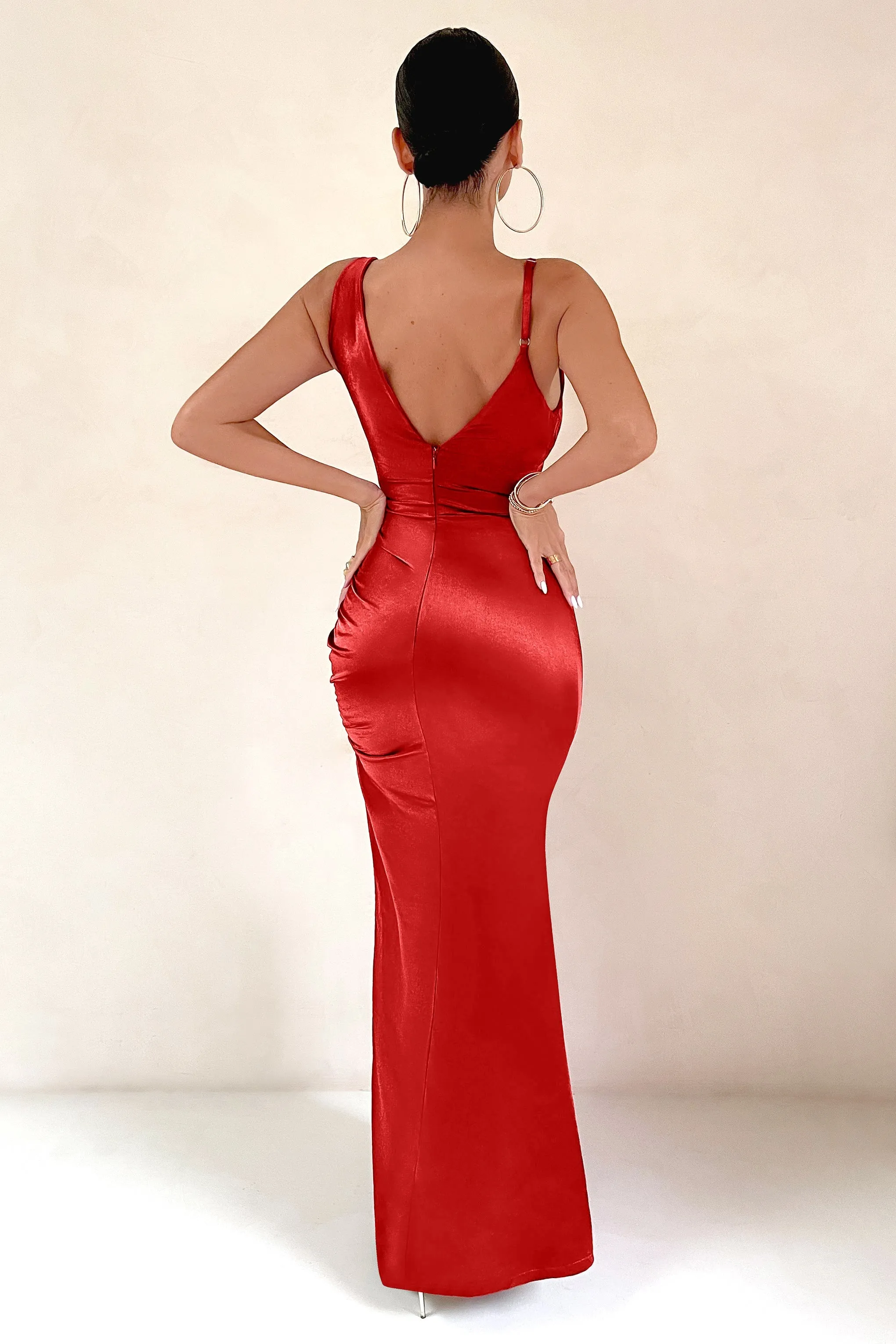 Belonging | Red Ruched Cowl Maxi Dress