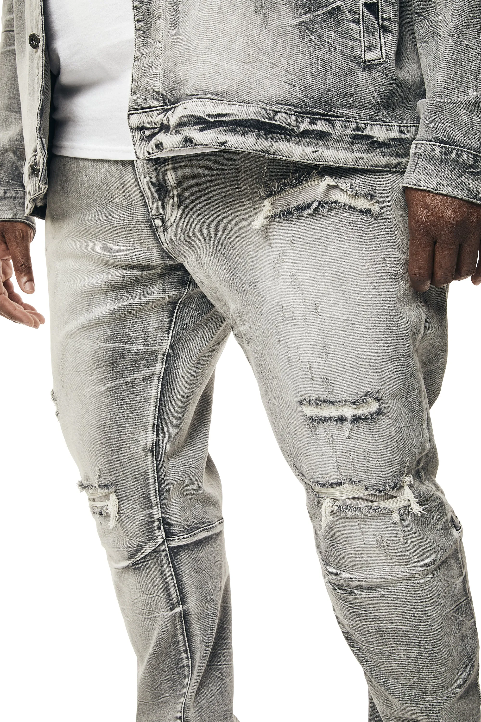 Big and Tall - Wave Effect Denim Jeans - Union Grey