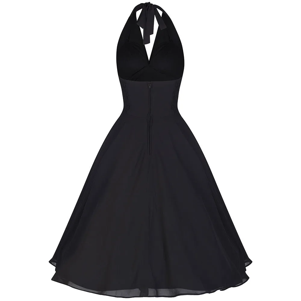 Black Chiffon Vintage Marilyn Monroe Style 50s Swing Dress