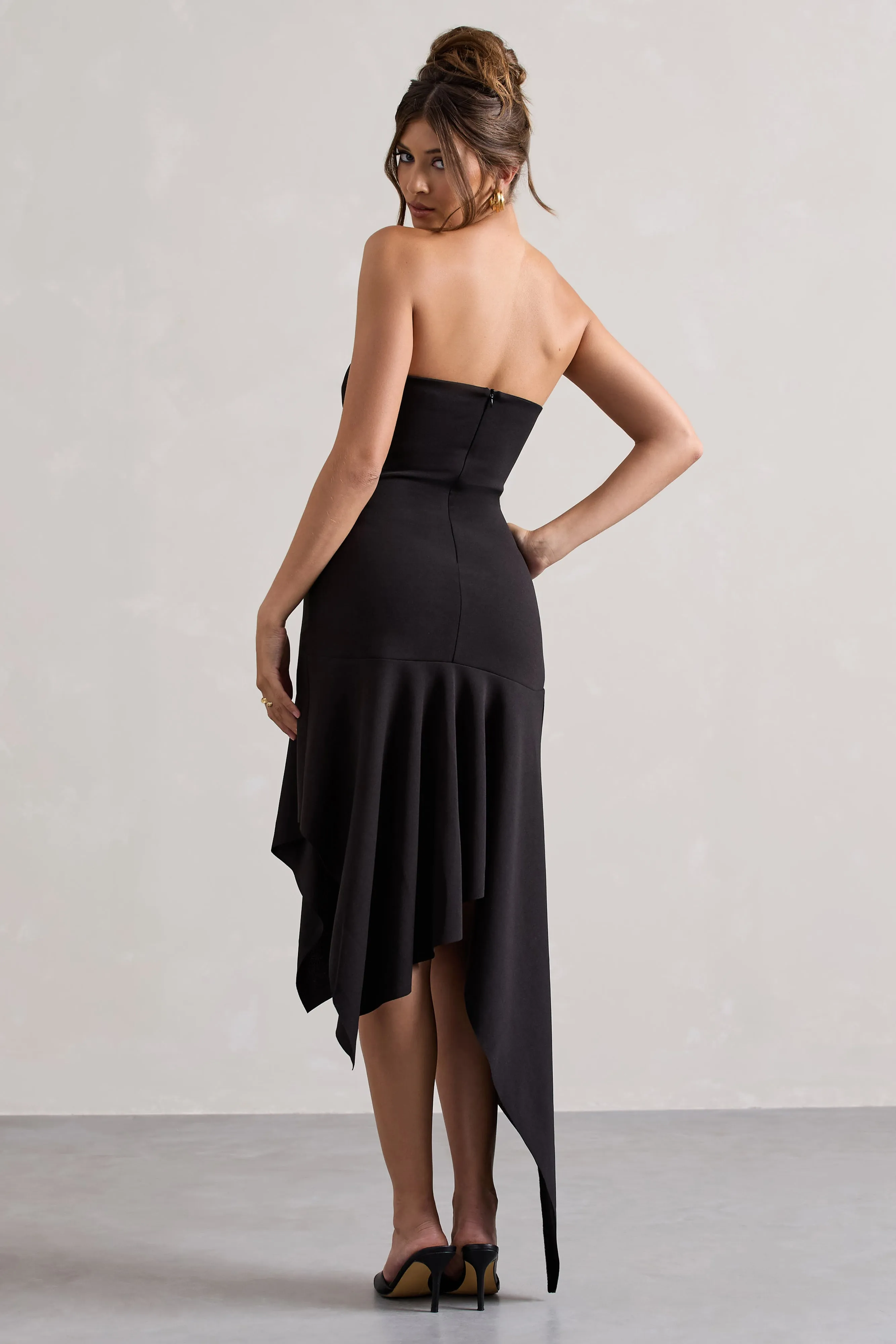 Catalina | Black Bandeau Maxi Dress With Draped Hem