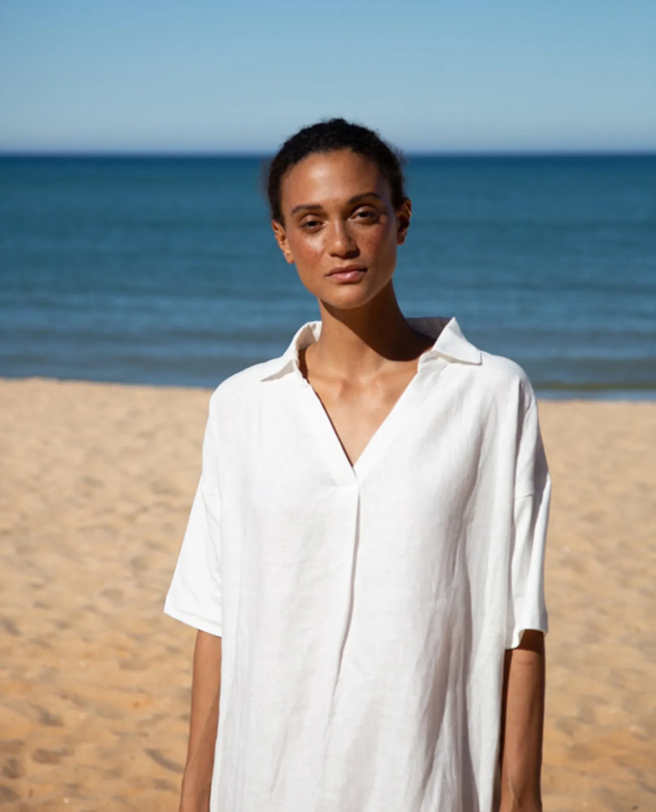 Cecily-May Organic Cotton and Linen Dress In White