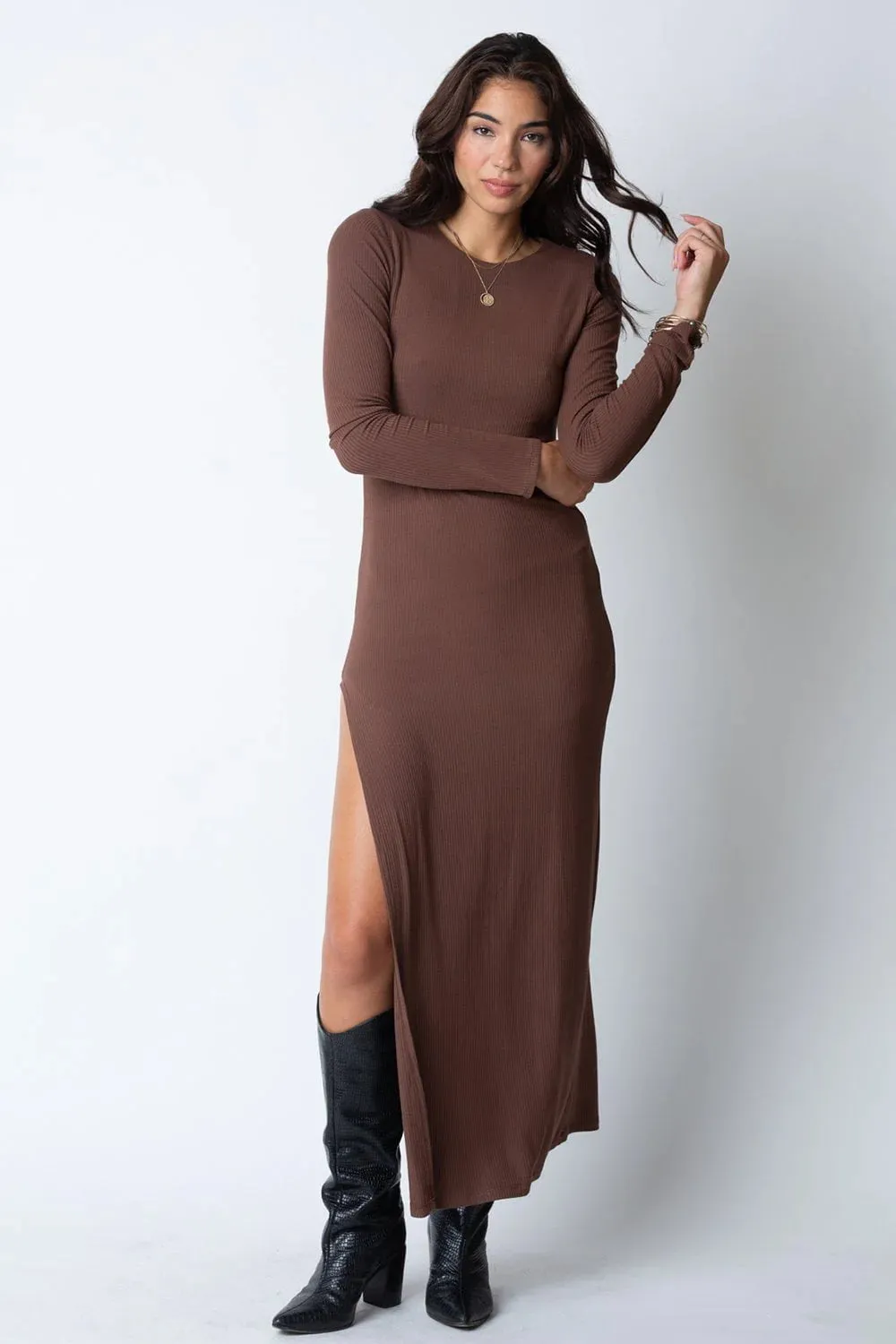 Chocolate Rib Long Sleeve Maxi