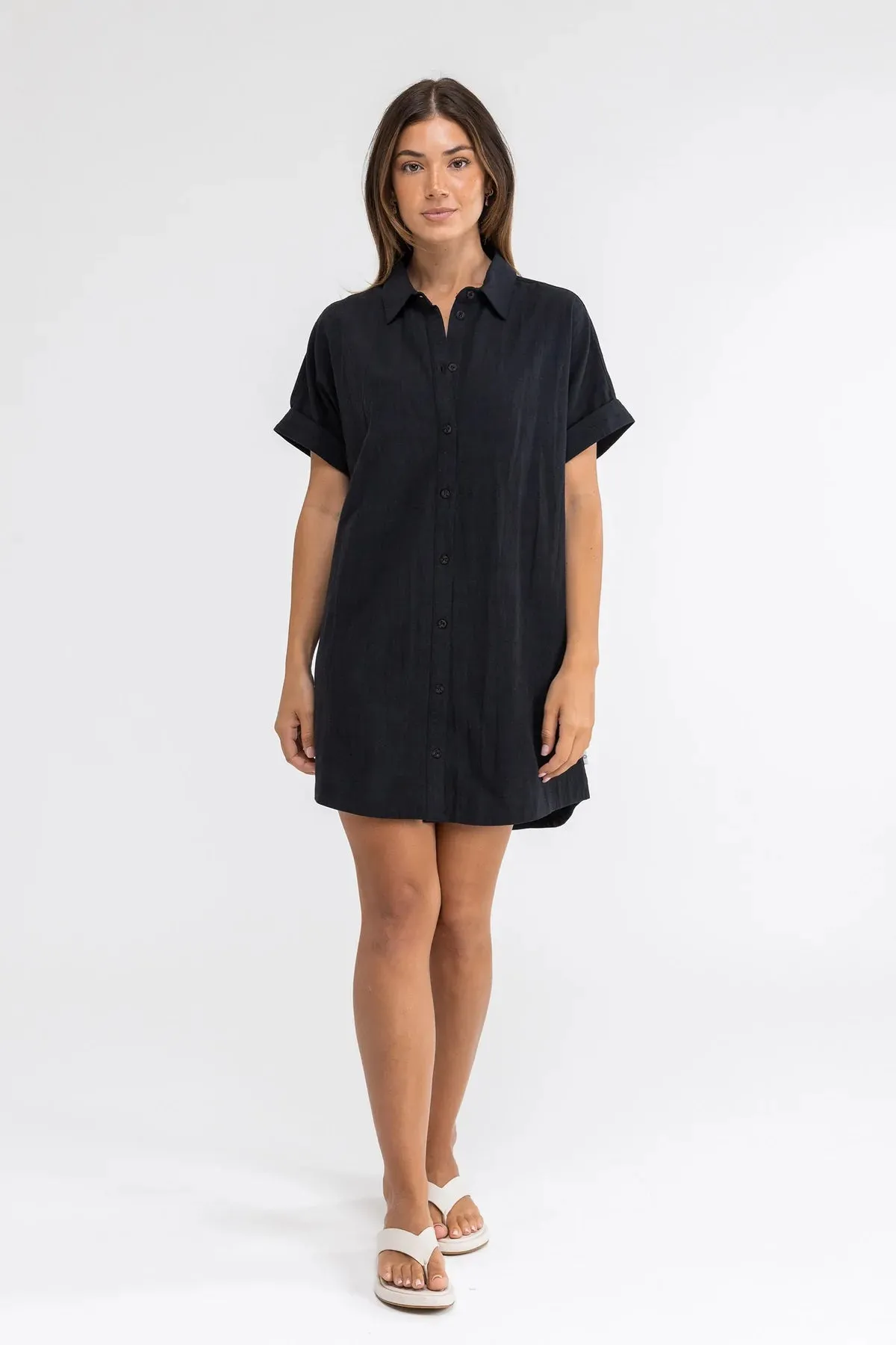 Classic Linen Shirt Dress / Black