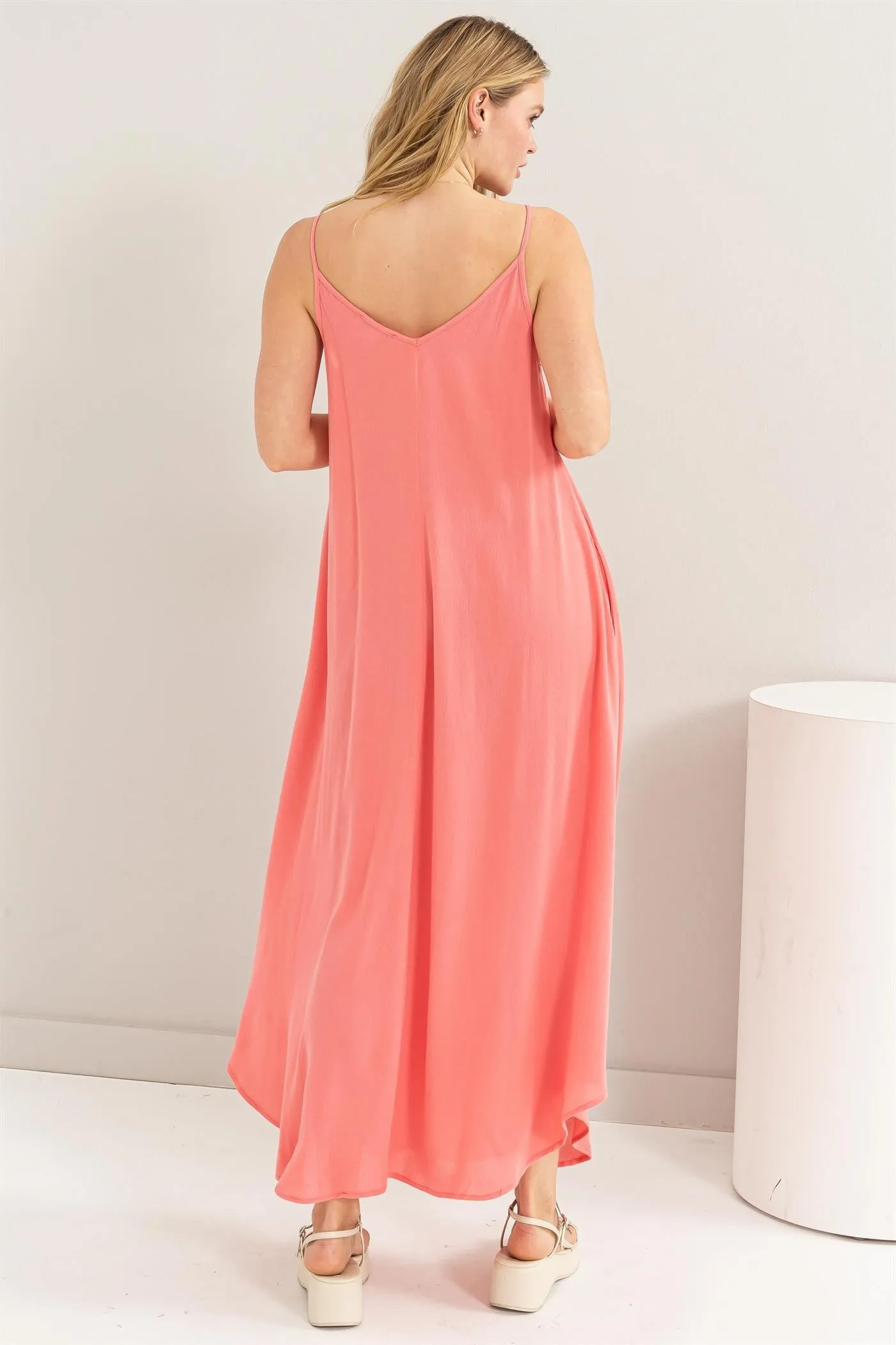 Coral Lightweight Sleeveless V-Neck Maxi Dress