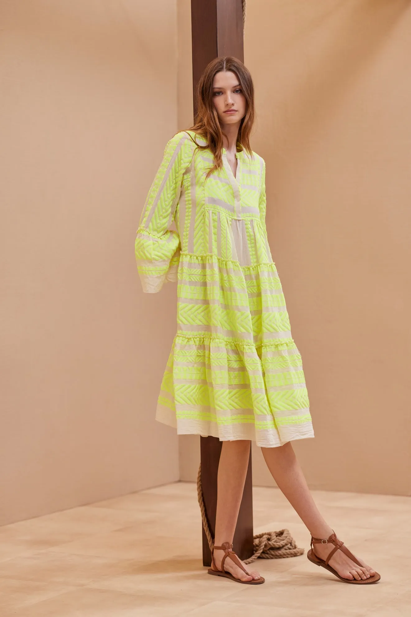 DEVOTION TWINS Ella MIDI Dress | NEON LIME on OFF WHITE