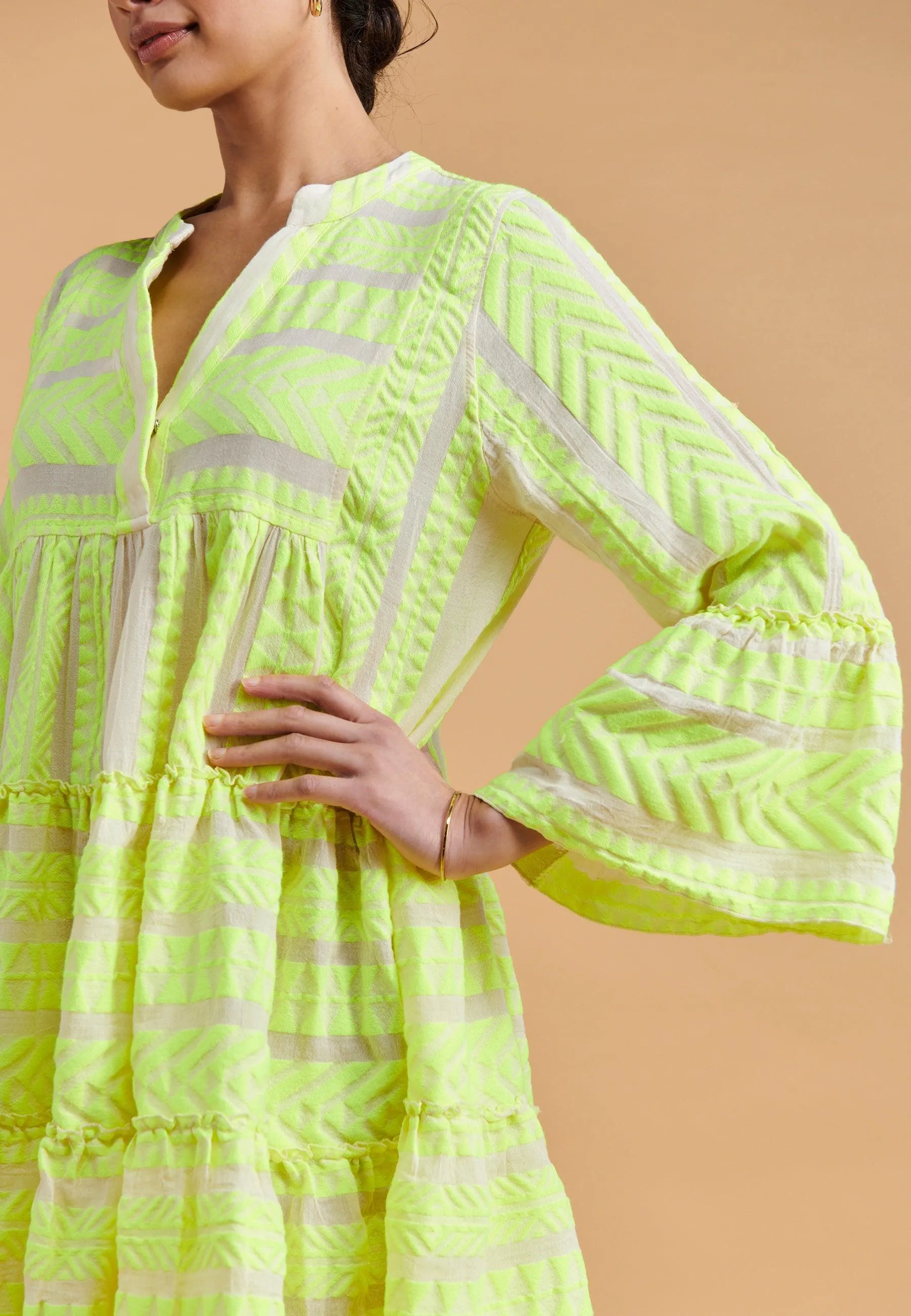 DEVOTION TWINS Ella Mini Dress | NEON LIME on OFF WHITE