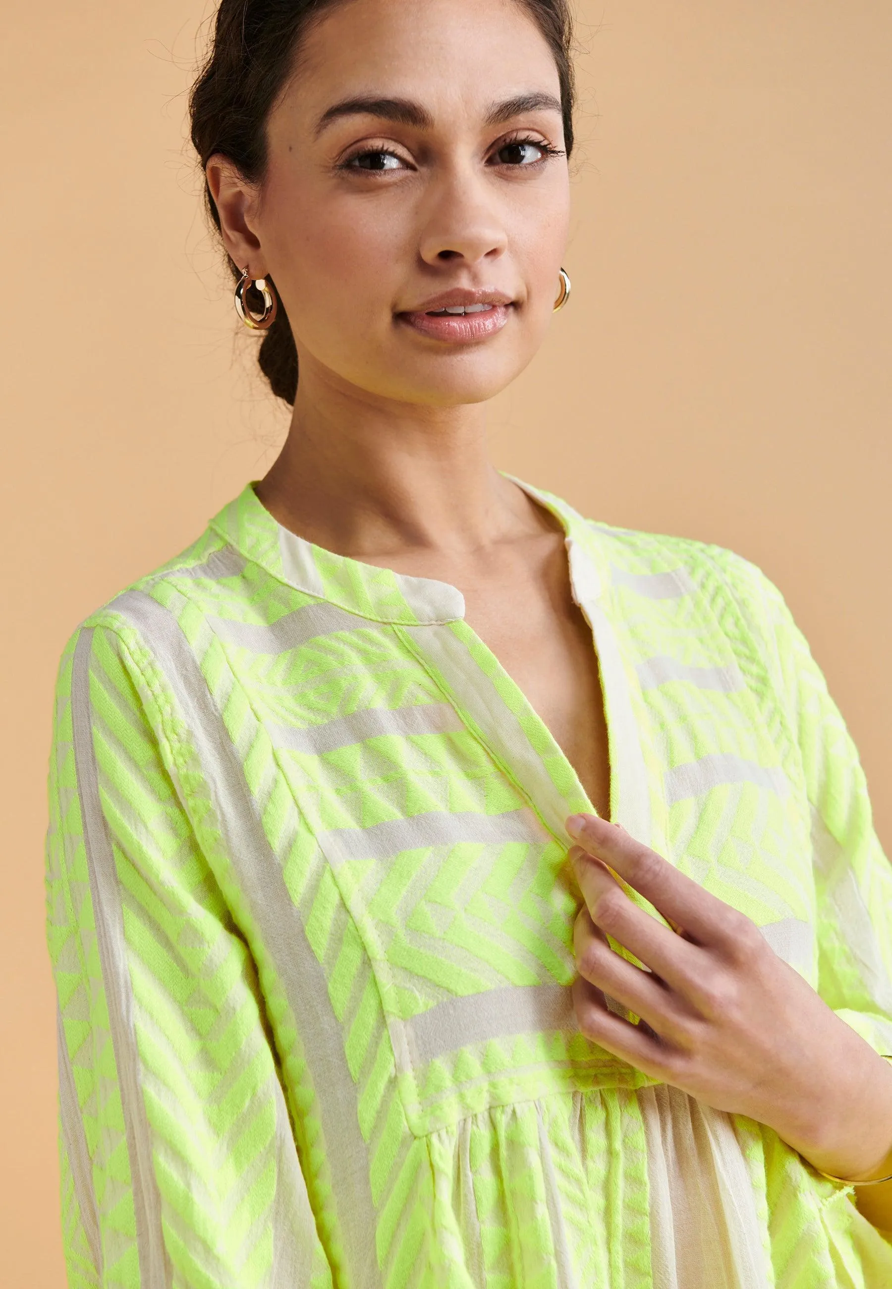 DEVOTION TWINS Ella Mini Dress | NEON LIME on OFF WHITE