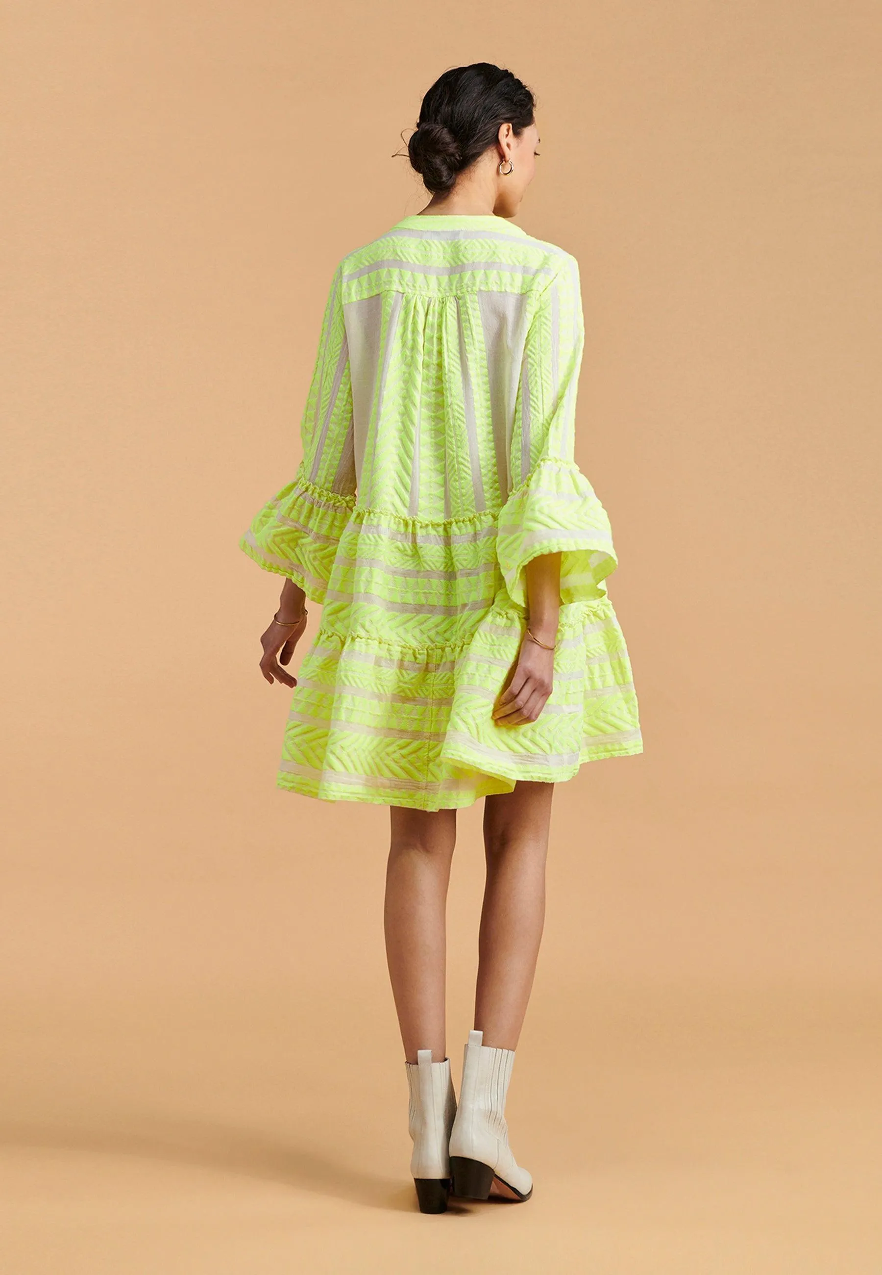 DEVOTION TWINS Ella Mini Dress | NEON LIME on OFF WHITE