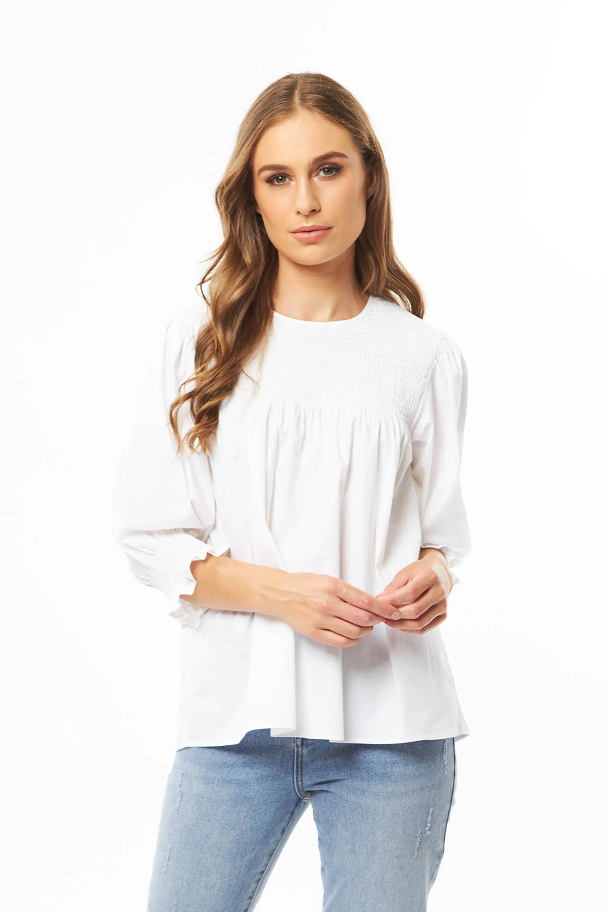 Embrace Me White Poplin Puff Sleeve Top