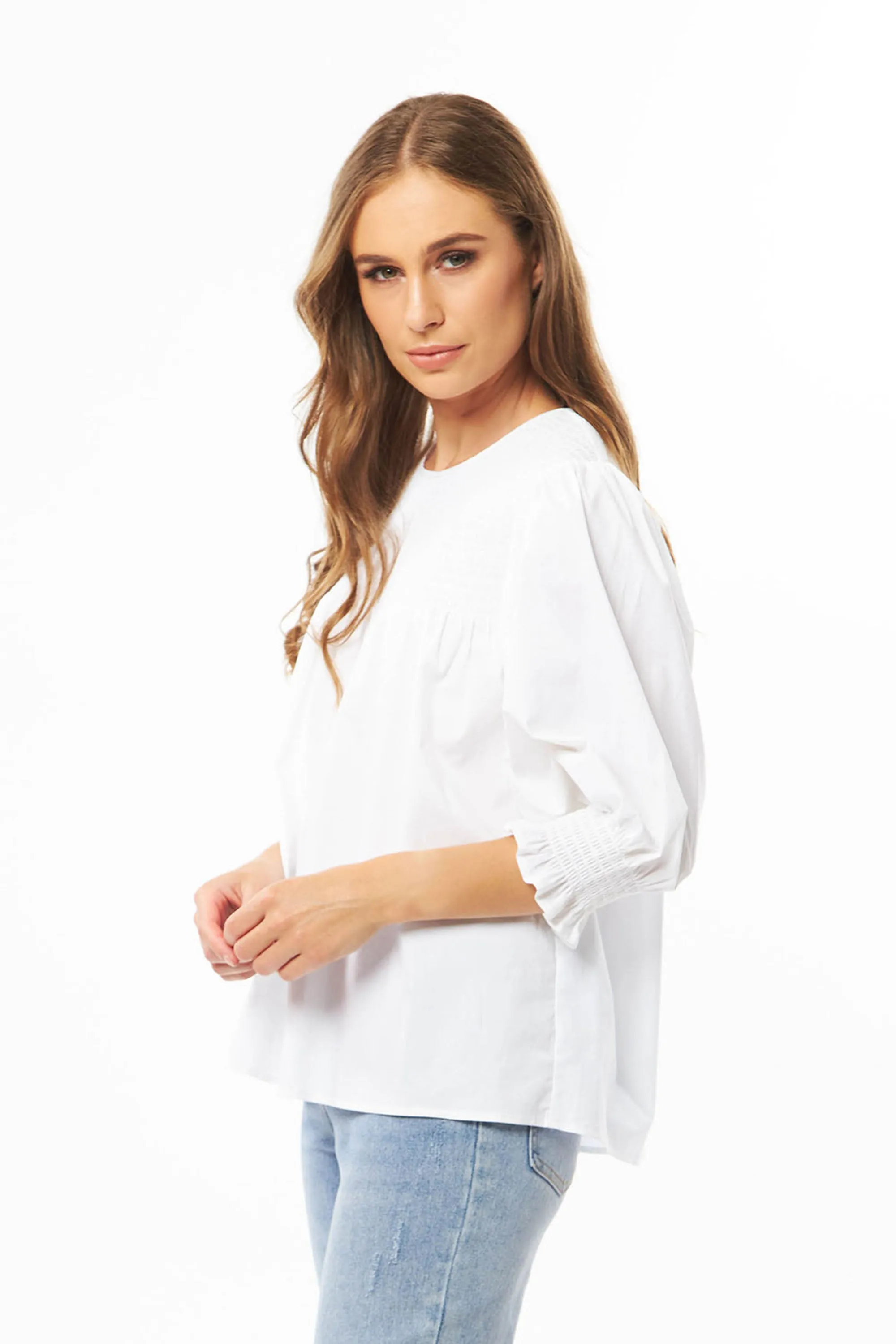 Embrace Me White Poplin Puff Sleeve Top