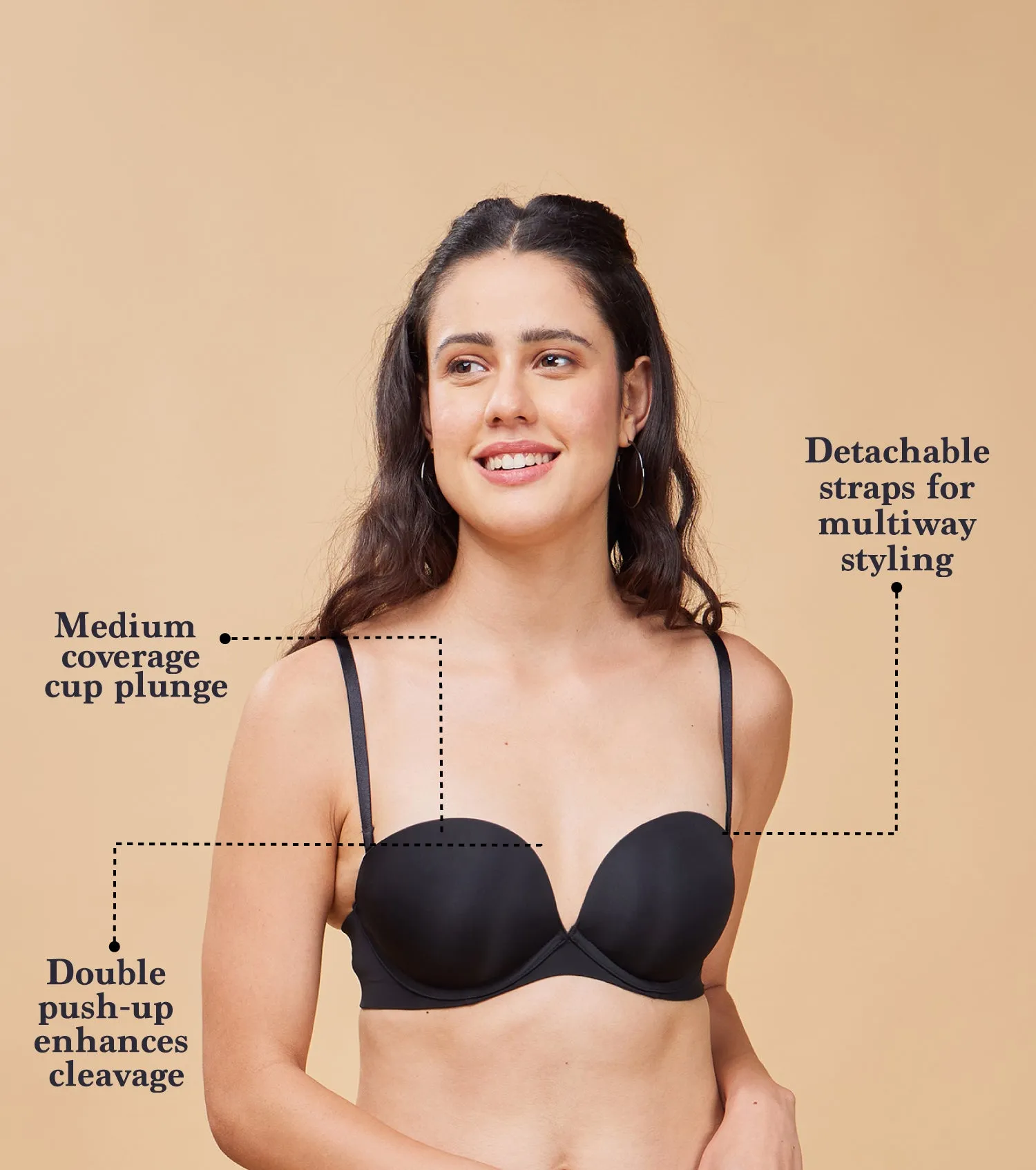 Enamor Body Transform F115 Strapless Maultiway Plunge Push-up Bra for Women - Padded, Wired and Medium Coverage