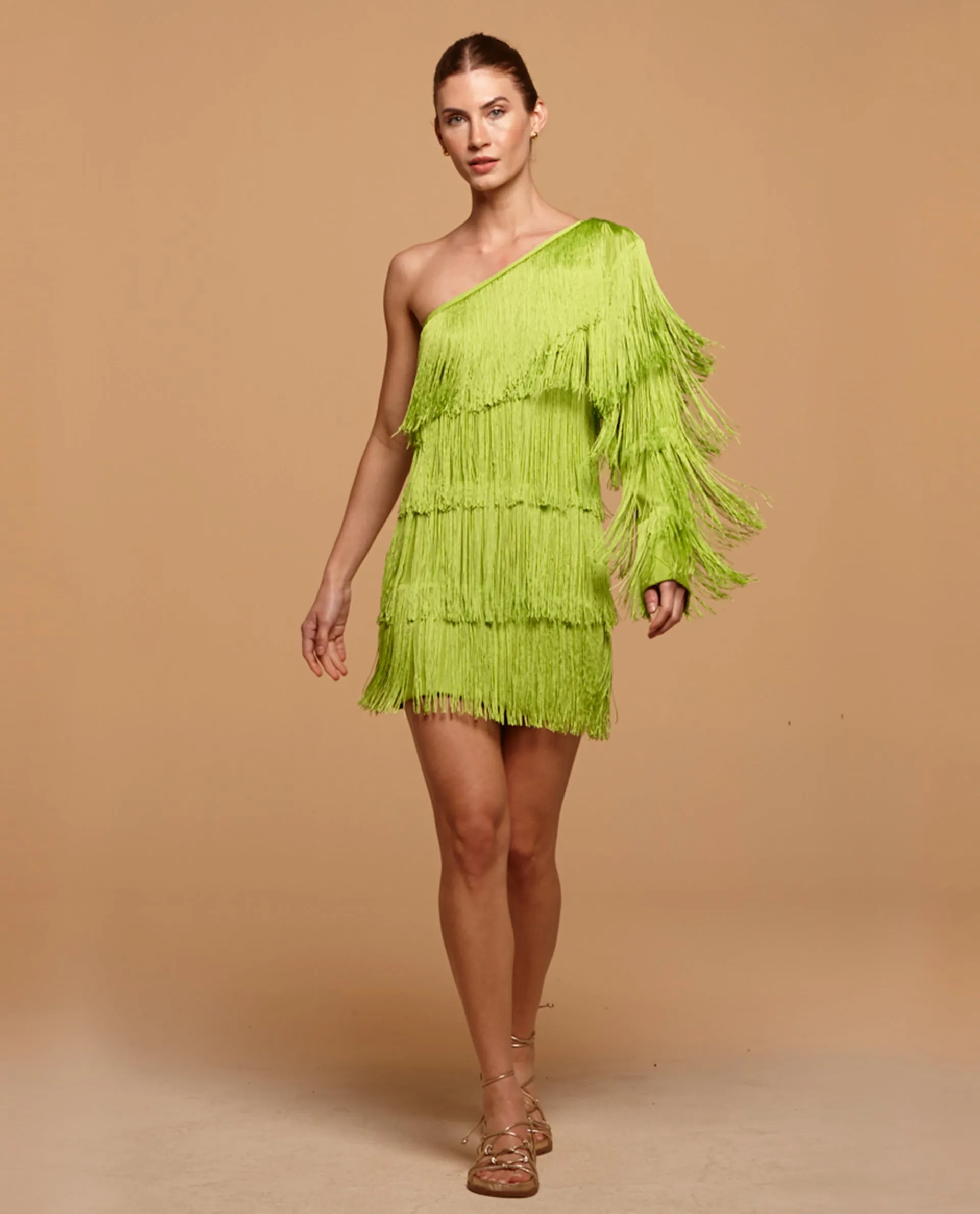 Fleurs Fringes One Shoulder Mini Dress