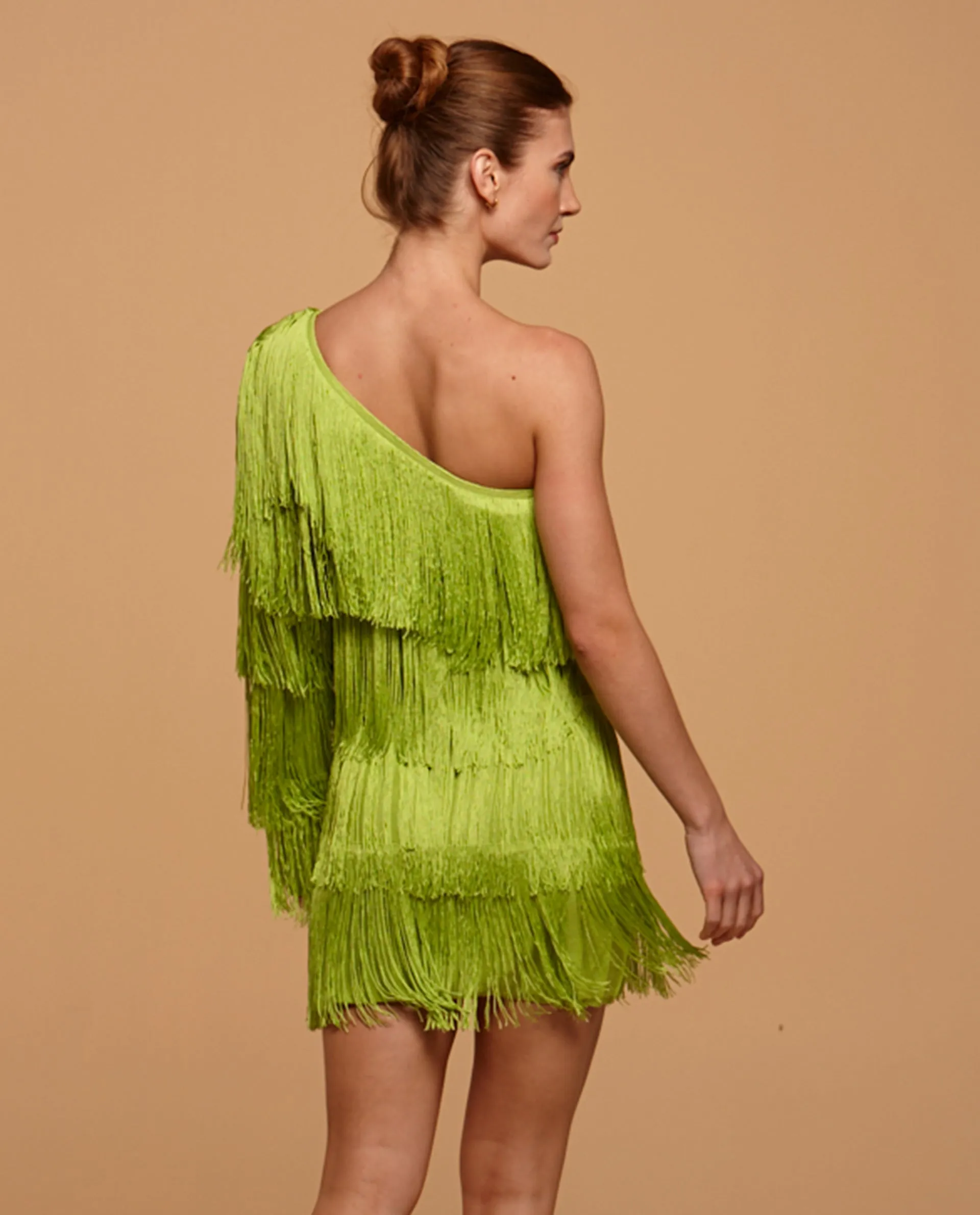 Fleurs Fringes One Shoulder Mini Dress