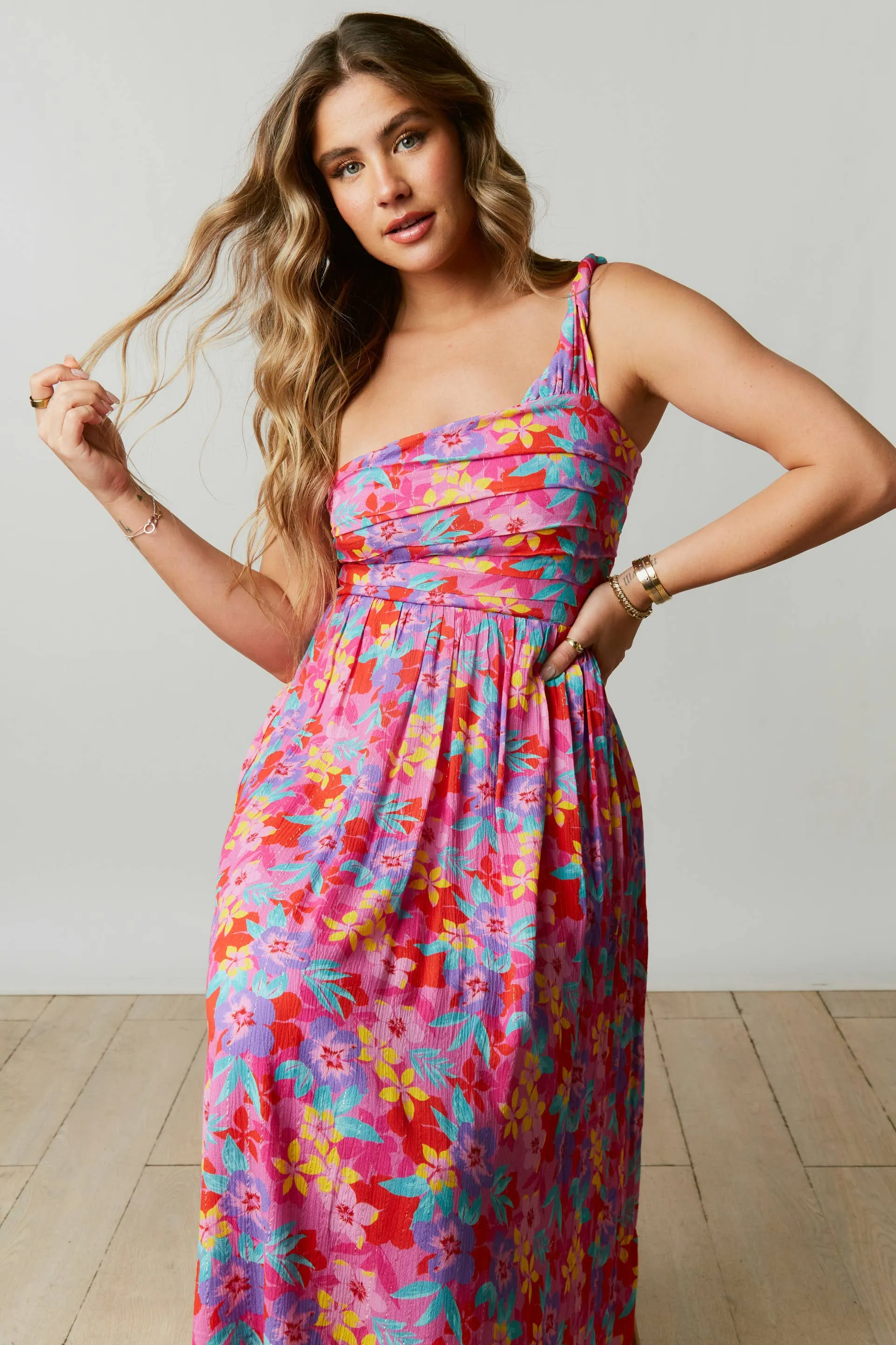 FLORAL PRINT ONE SHOULDER MAXI DRESS