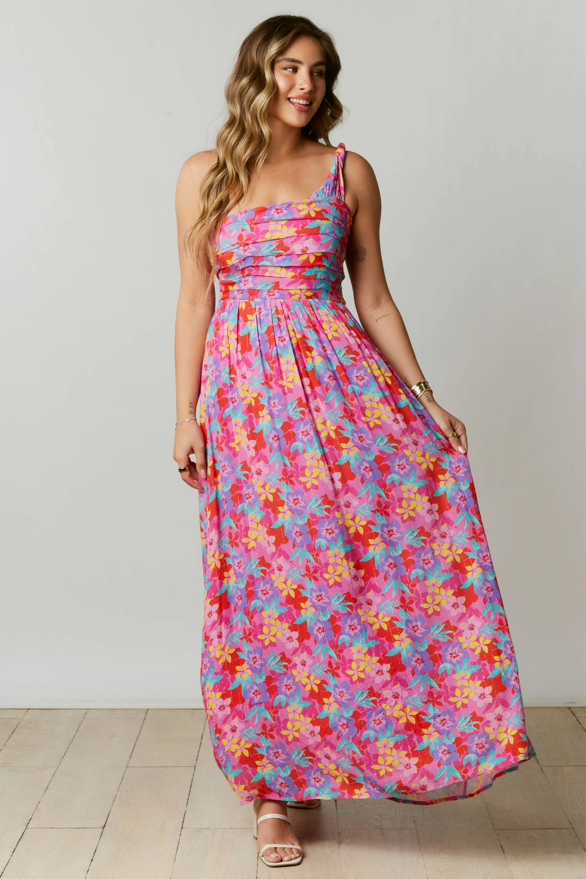 FLORAL PRINT ONE SHOULDER MAXI DRESS