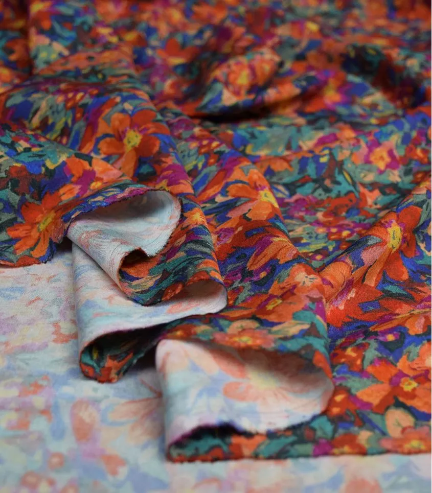 Floral Rayon Challis Fabric from France in Simone