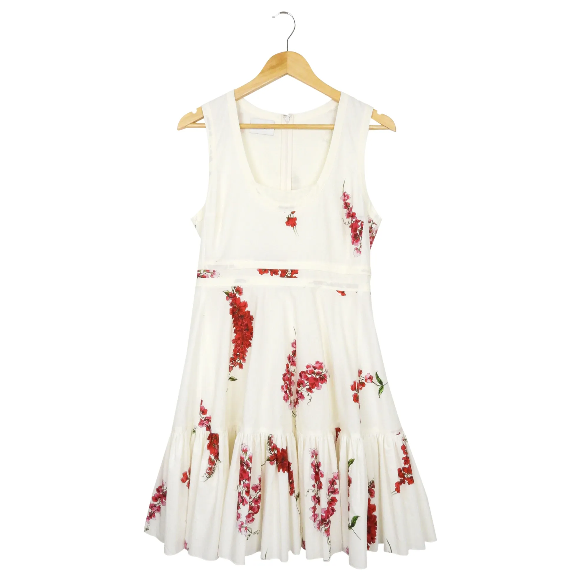 Giambattista Valli Ivory and Red Floral Silk Tank Sleeve Midi Dress - 42