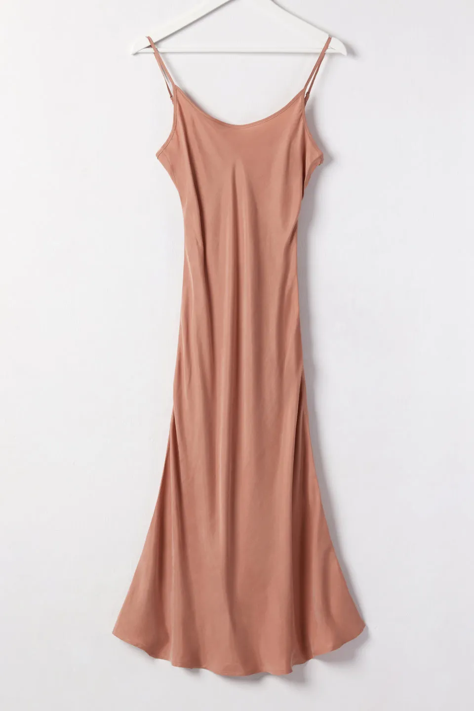 Golden Hour Toffee Cupro Bias Slip Midi Dress