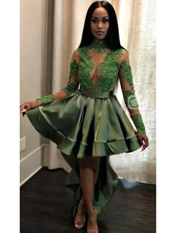 Green Lace Homecoming Dress Long Sleeve Party Homecoming Dress ER089