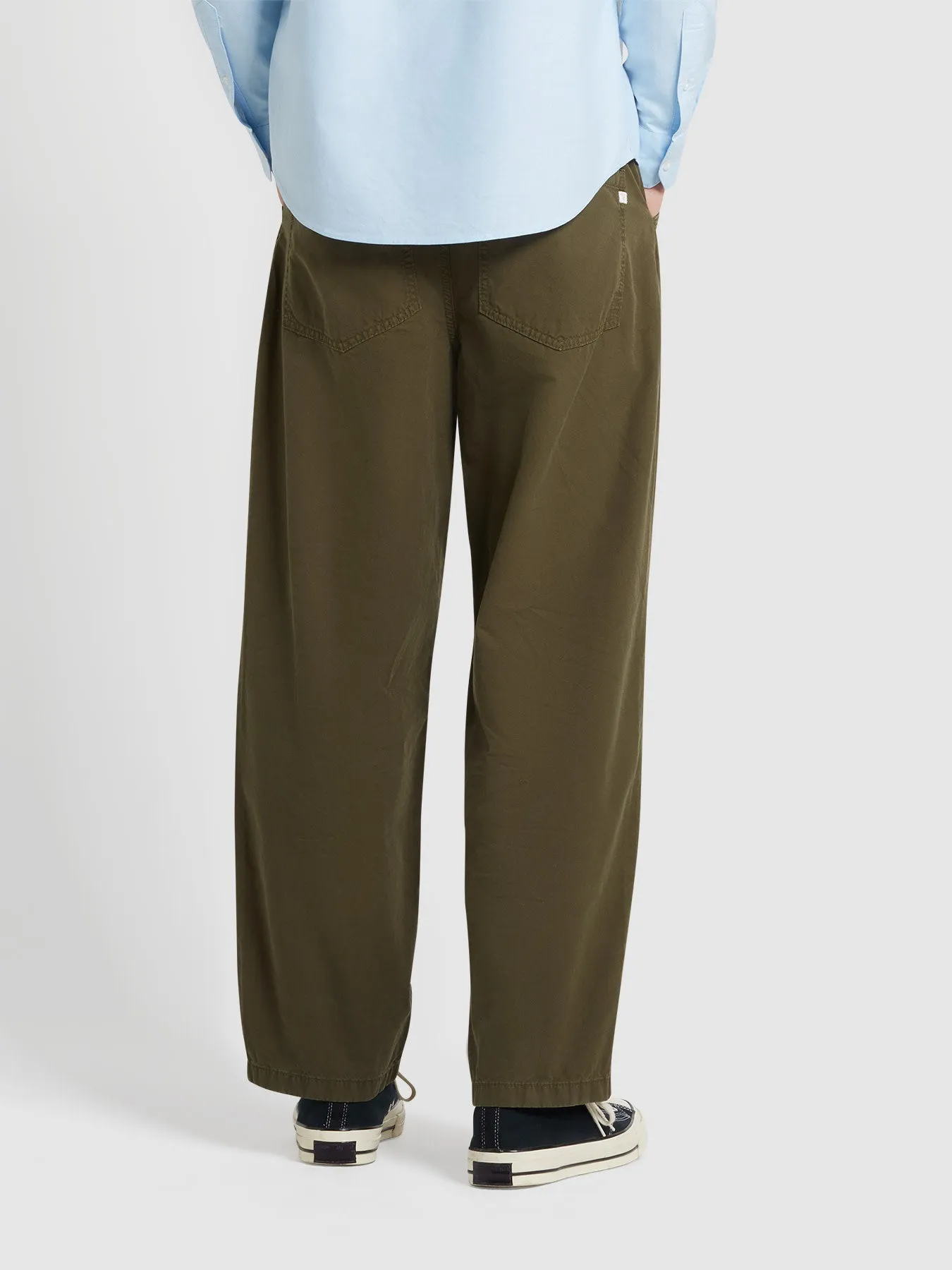 Greenport Loose Fit Canvas Trousers In Olive Green