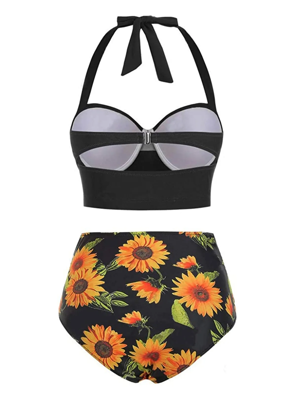 Halter Sunflower Pleated Bikini Set