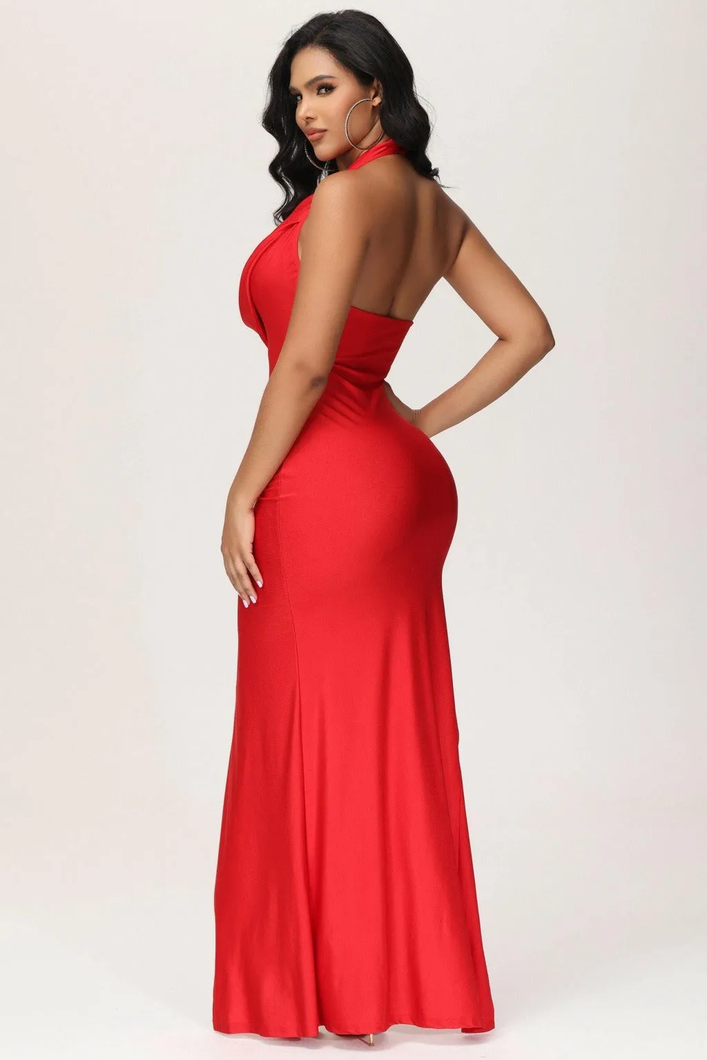 Harlow Halter Maxi Dress-Red