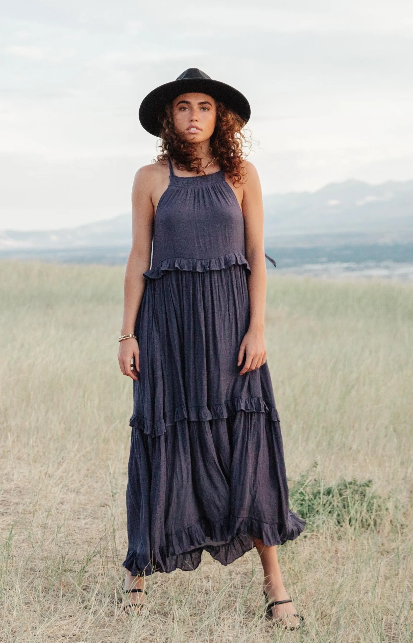 Isla Halter Tiered Maxi Dress in Navy