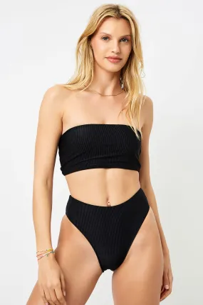 Jenna Ribbed Bandeau Bikini Top - Black