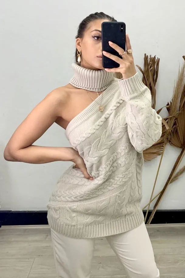 Jennifer One Shoulder Jumper- Beige