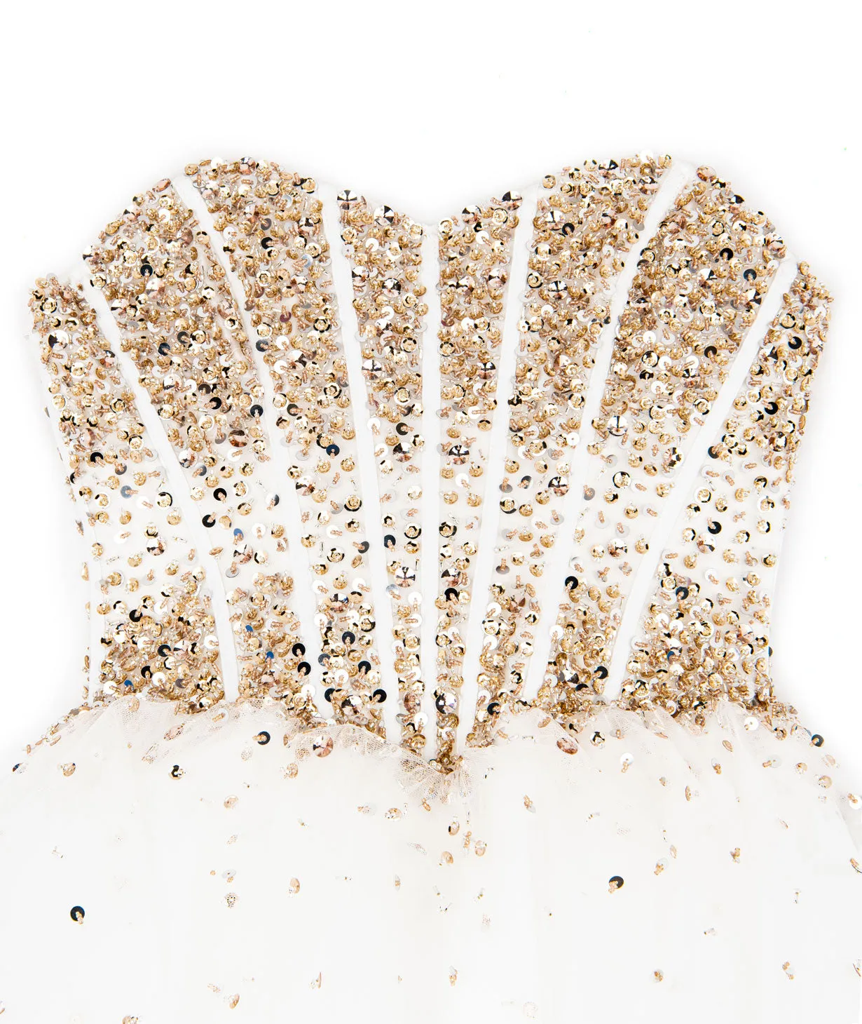 Jovani Girls White and Gold Beaded Corset Dress