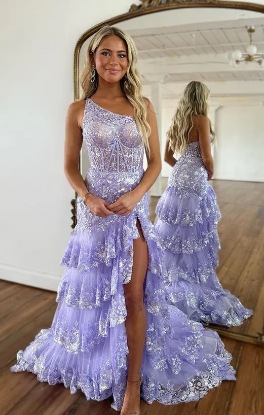 Lace Prom Dress Slit Skirt, Formal Dress, Lace Wedding Dress, Party Dresses PC1109