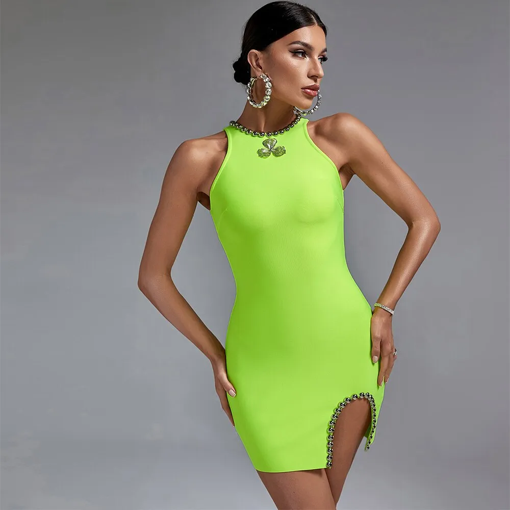 Lime Green Bandage Elegant Sexy Bodycon Dress