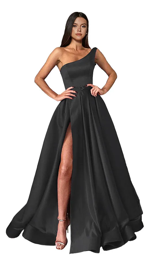 Long Prom Dress with One Shoulder Slit